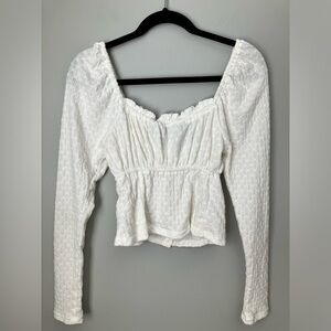 Free People cream quilted pattern button up long sleeve top Medium